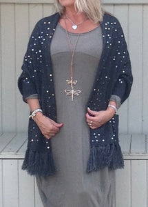 Luxury Cashmere Sequined Wrap in Slate Grey - Feathers Of Italy 