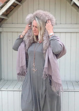 Load image into Gallery viewer, Lambswool Cape with Fur Trim Hood in Dusky Pink - Feathers Of Italy - Feathers Of Italy 
