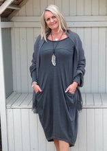 Load image into Gallery viewer, Nia Pouch Maxi Dress in Grey - Feathers Of Italy 
