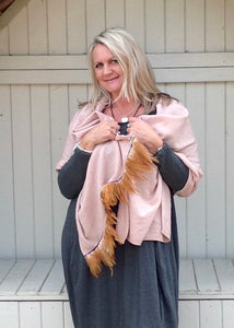 Naples Cashmere Scarf with Feather Trim in Pink - Feathers Of Italy 