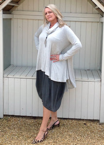 Swing Top with Cowl in Light Grey - Feathers Of Italy 