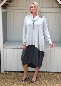 Swing Top with Cowl in Light Grey - Feathers Of Italy 