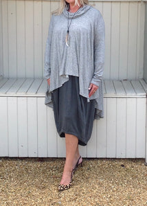 Swing Top with Cowl in Marl Grey - Feathers Of Italy 