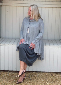 Swing Top with Cowl in Marl Grey - Feathers Of Italy 