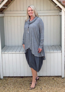 Swing Top with Cowl in Charcoal Marl - Feathers Of Italy 