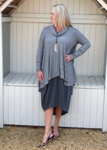 Swing Top with Cowl in Charcoal Marl - Feathers Of Italy 