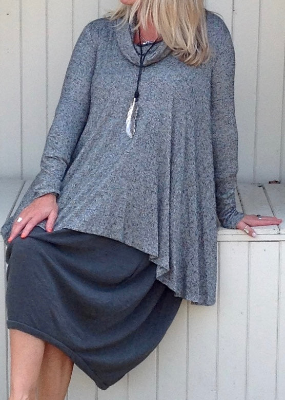 Swing Top with Cowl in Charcoal Marl - Feathers Of Italy 