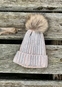 florence knitted diamonte real fur bobble hat