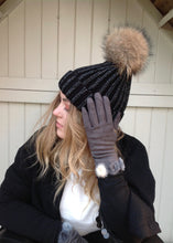 Load image into Gallery viewer, Vienna Gloves With Fur Pom Pom Trim in pale Grey - Feathers Of Italy 

