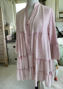 Milan Casual Cheese Cloth Washed Smock Dress - Pink  Feathers Of Italy