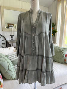 Milan Casual Cheese Cloth Washed Smock Dress - Green Feathers Of Italy