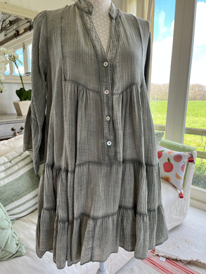 Milan Casual Cheese Cloth Washed Smock Dress - Green