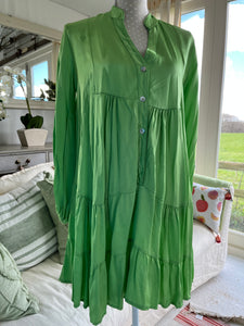 Satin Smock Dress - green Feathers Of Italy
