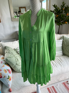 Milan Casual Satin Smock Dress - green Feathers Of Italy
