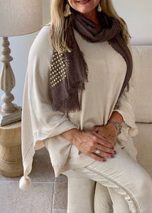 Washed Studded Scarf in Brown - Feathers Of Italy 