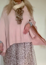 Load image into Gallery viewer, Mondial Poncho in Pink With Fur Pom Poms - Feathers Of Italy 
