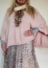 Load image into Gallery viewer, Mondial Poncho in Pink With Fur Pom Poms - Feathers Of Italy 
