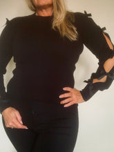 Load image into Gallery viewer, Bow Slit Peep Arm Jumper in Black - Tie Side Arm Slits 
