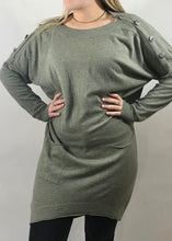 Load image into Gallery viewer, Limited Edition Star Jumper Dress with Star Buttons In Green - Feathers Of Italy 
