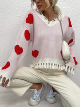 Load image into Gallery viewer, Pisa Heart Pattern Drop Shoulder Raw Hem Jumper
