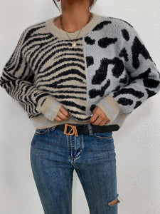 Monaco Zebra Striped And Cow Pattern Fluffy Knit Jumper