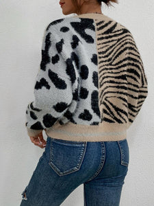 Monaco Zebra Striped And Cow Pattern Fluffy Knit Jumper