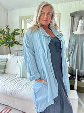 Load image into Gallery viewer, Slouch Oversized Linen Jacket in in Duck Egg Blue Made In Italy by Feathers Of Italy

