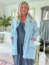 Load image into Gallery viewer, Slouch Oversized Linen Jacket in in Duck Egg Blue Made In Italy by Feathers Of Italy
