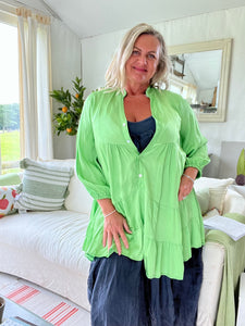 Milan Casual Satin Smock Dress - Green