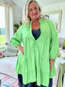 Milan Casual Satin Smock Dress - Green