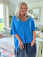 Load image into Gallery viewer, Sorrento Fine Knit Poncho - Cobalt Blue One Size Made In Italy by Feathers Of Italy

