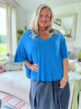 Load image into Gallery viewer, Sorrento Fine Knit Poncho - Cobalt Blue One Size Made In Italy by Feathers Of Italy
