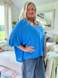 Sorrento Fine Knit Poncho - Cobalt Blue One Size Made In Italy by Feathers Of Italy