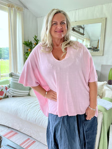 Sorrento Fine Knit Poncho  - Baby Pink One Size Made In Italy by Feathers Of Italy