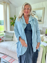 Load image into Gallery viewer, Slouch Oversized Linen Jacket in in Duck Egg Blue Made In Italy by Feathers Of Italy
