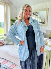 Load image into Gallery viewer, Slouch Oversized Linen Jacket in in Duck Egg Blue Made In Italy by Feathers Of Italy
