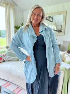 Slouch Oversized Linen Jacket in in Duck Egg Blue Made In Italy by Feathers Of Italy