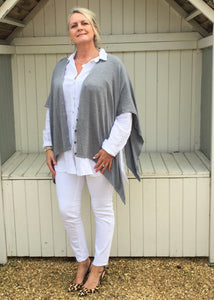 Santa Christina Button Poncho in Grey - Feathers Of Italy 