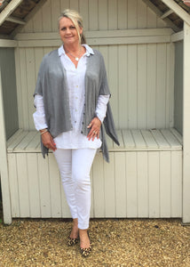 Santa Christina Button Poncho in Grey - Feathers Of Italy 