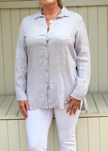 Linen Shirt in Silver - Feathers Of Italy 