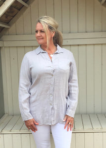 Linen Shirt in Silver - Feathers Of Italy 