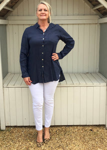 Linen Shirt in Navy - Feathers Of Italy 