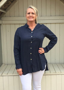 Linen Shirt in Navy - Feathers Of Italy 