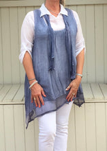 Load image into Gallery viewer, Julietta Layered Top in Vintage Blue - Feathers Of Italy 
