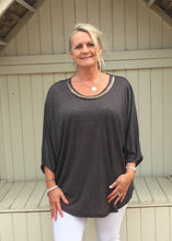 Load image into Gallery viewer, Latina Top With Chain Detail Neckline in Charcoal Made In Italy By Feathers Of Italy One Size - Feathers Of Italy 
