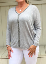 Load image into Gallery viewer, Positano Glitzy Long Sleeved Jumper in Grey - Feathers Of Italy 
