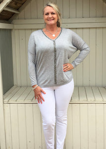 Positano Glitzy Long Sleeved Jumper in Grey - Feathers Of Italy 