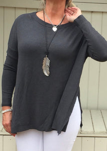 Long Side Slit Jumper in Slate - Feathers Of Italy 