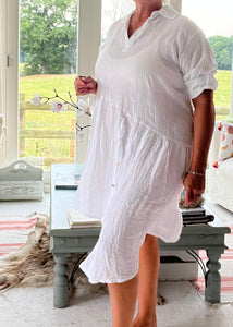 Romearno Linen Dress in White Pink or Blue Made In Italy By Feathers Of Italy