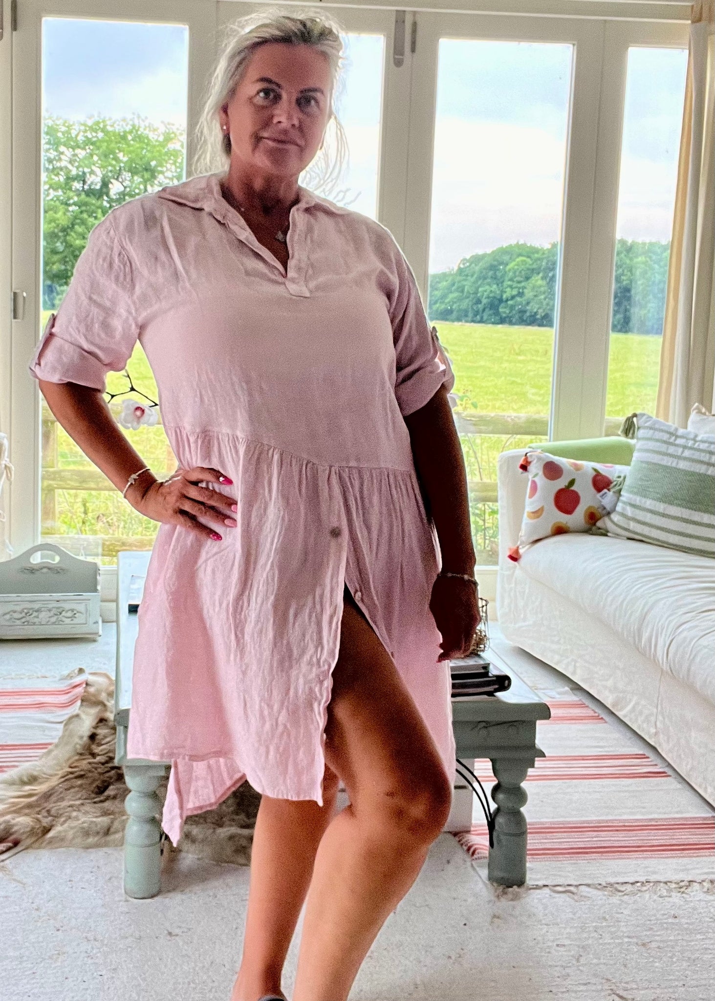 Romearno Linen Dress in Pink, Made In Italy By Feathers Of Italy One S Romearno Linen Dress in Pink, Made In Italy By Feathers Of Italy One S